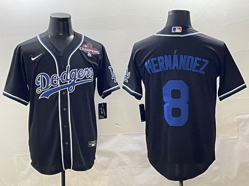 Men Los Angeles Dodgers #8 Hernandez Black blue Three generations Nike 2025 MLB Jersey style 9->los angeles dodgers->MLB Jersey